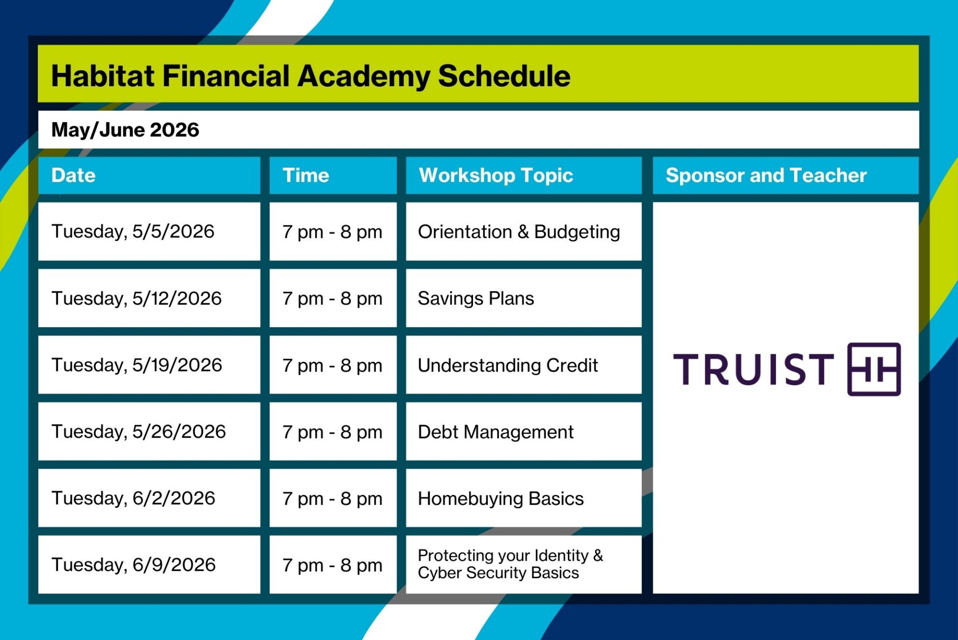 Truist Bank May 2026 Financial Academy Schedule for Website